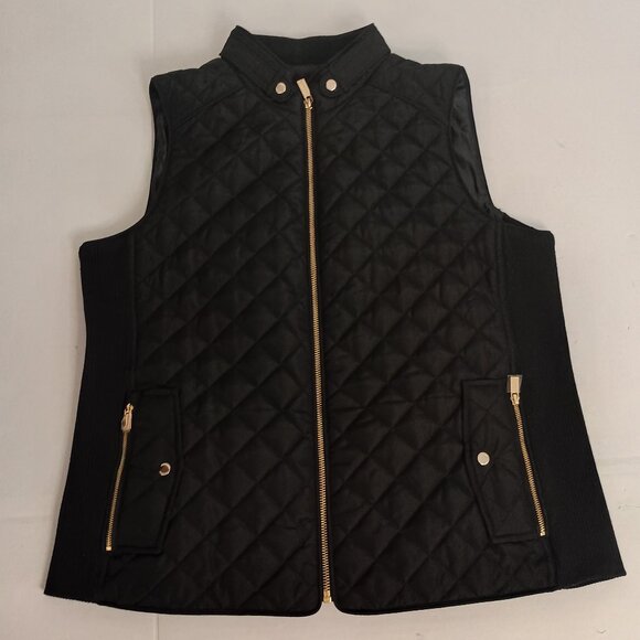 Jones New York Black Quilted Vest Gold Snaps/Zipper Women’s M NWOT - Picture 5 of 15